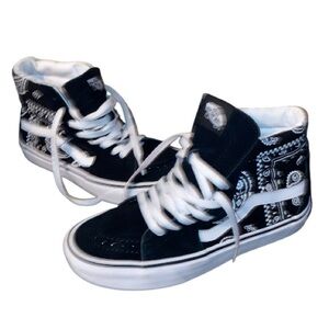 Vans sk8-hi peace paisley black and white bandana sneakers mens 7.5